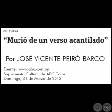MURI DE UN VERSO ACANTILADO - Por JOS VICENTE PEIR BARCO - Domingo, 31 de Marzo de 2013